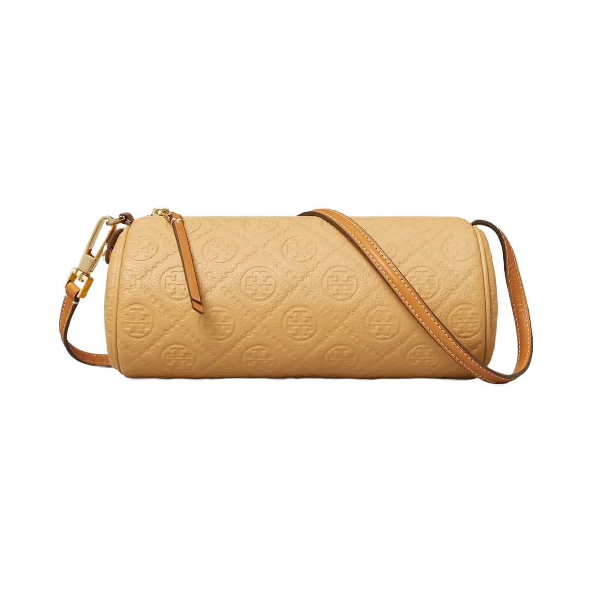Tory Burch T Monogram Pebbled Cylinder Bag Biscotti