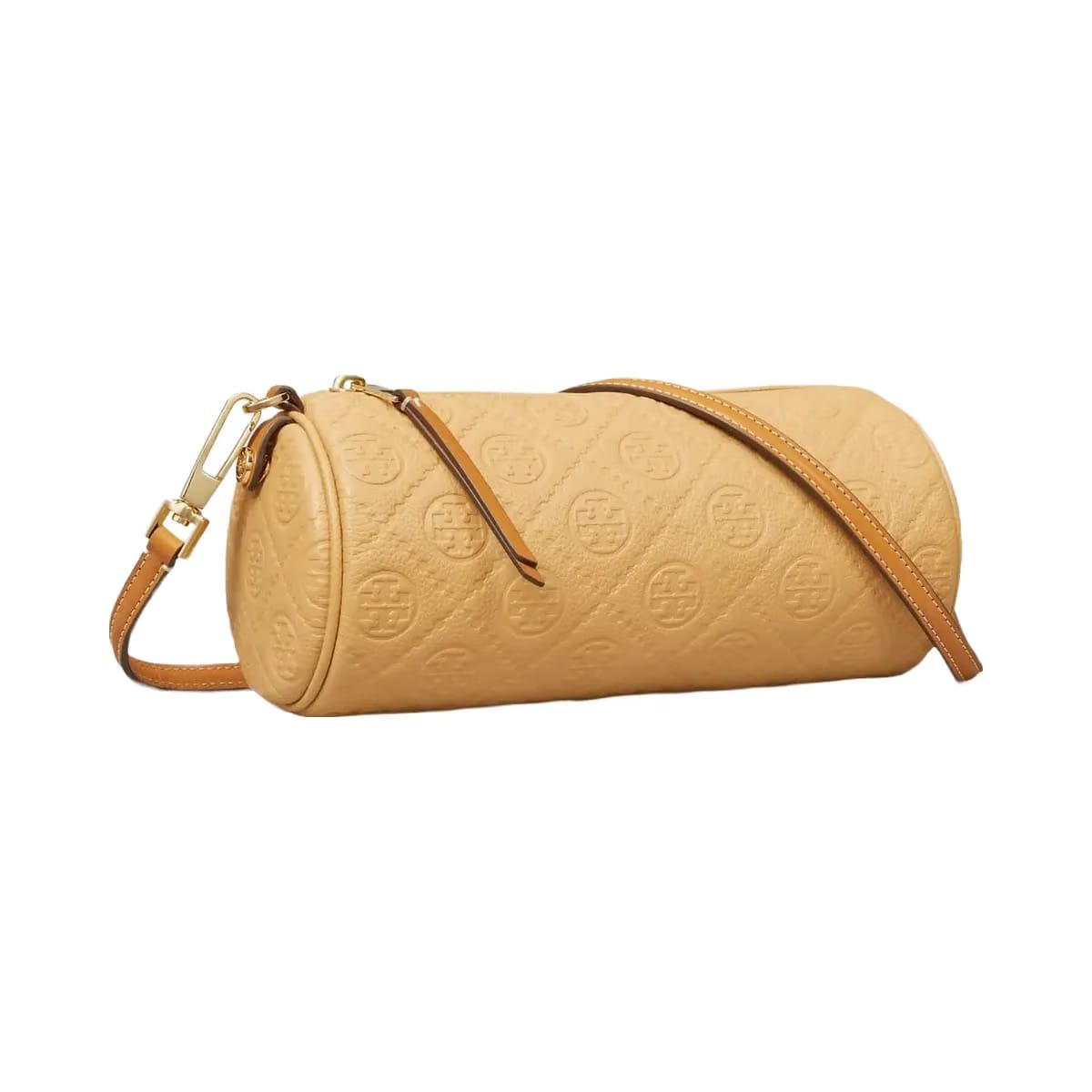 Tory Burch T Monogram Pebbled Cylinder Bag Biscotti