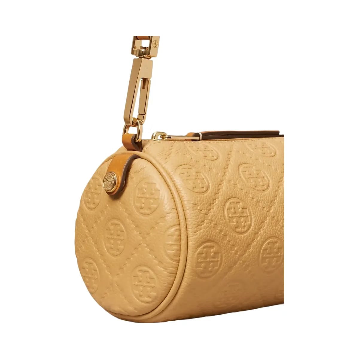 Tory Burch T Monogram Pebbled Cylinder Bag Biscotti