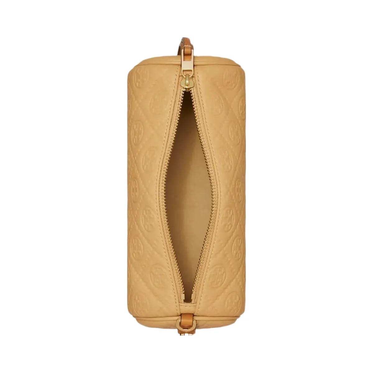Tory Burch T Monogram Pebbled Cylinder Bag Biscotti
