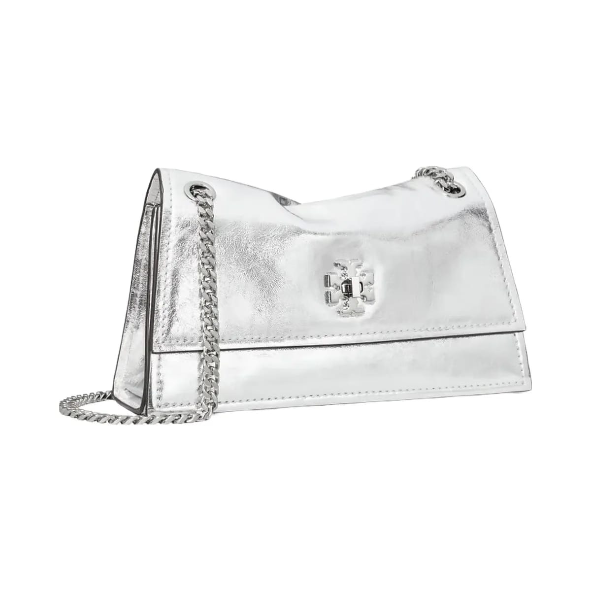 Tory Burch Mini Kira Turnlock Metallic Shoulder Bag Silver