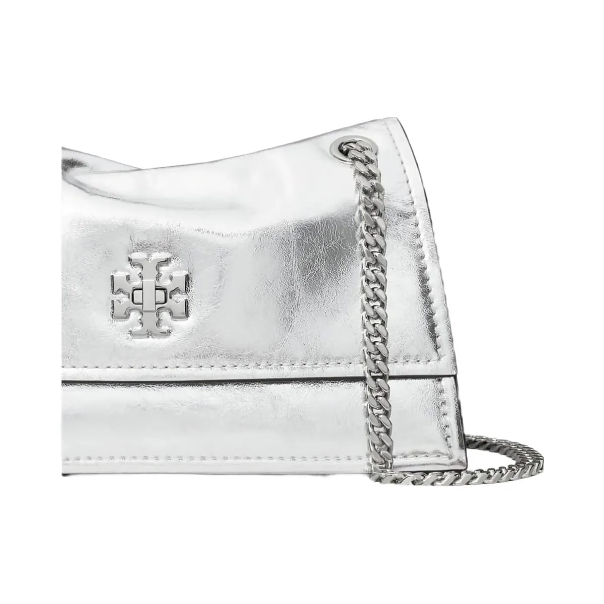 Tory Burch Mini Kira Turnlock Metallic Shoulder Bag Silver
