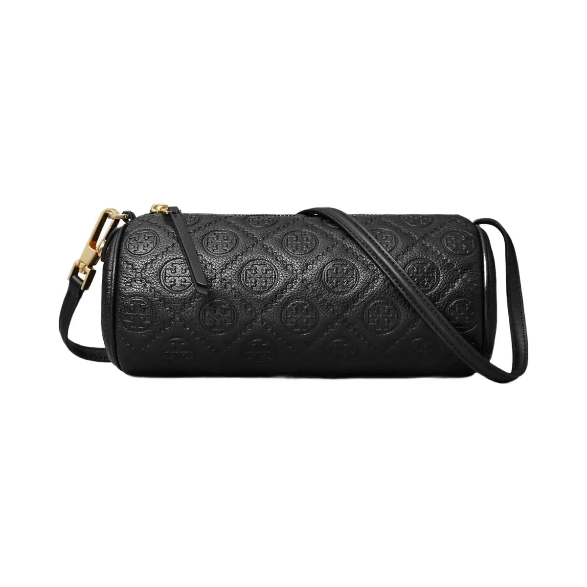 Tory Burch T Monogram Pebbled Cylinder Bag Black