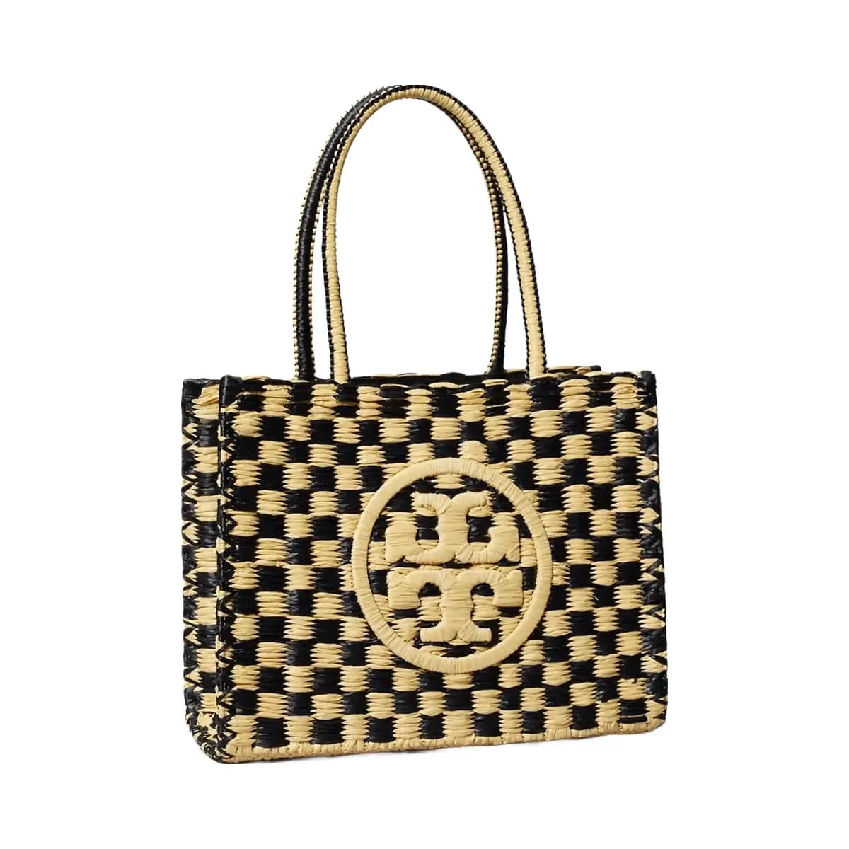 Tory Burch Small Ella Hand-Crocheted Checkered Tote Black / Natural