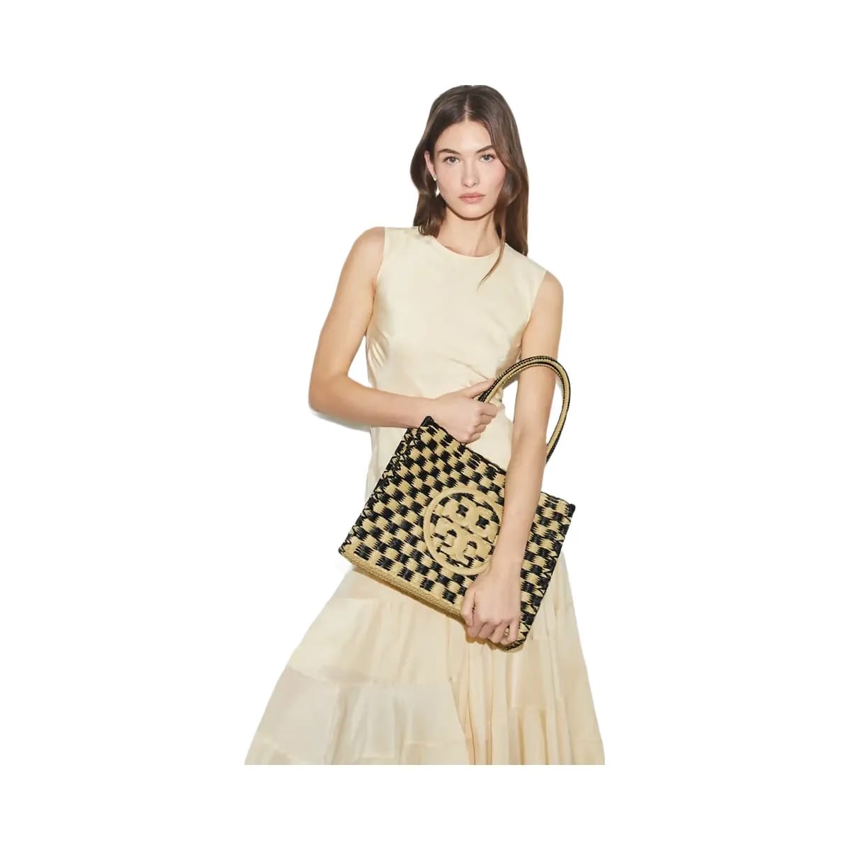 Tory Burch Small Ella Hand-Crocheted Checkered Tote Black / Natural