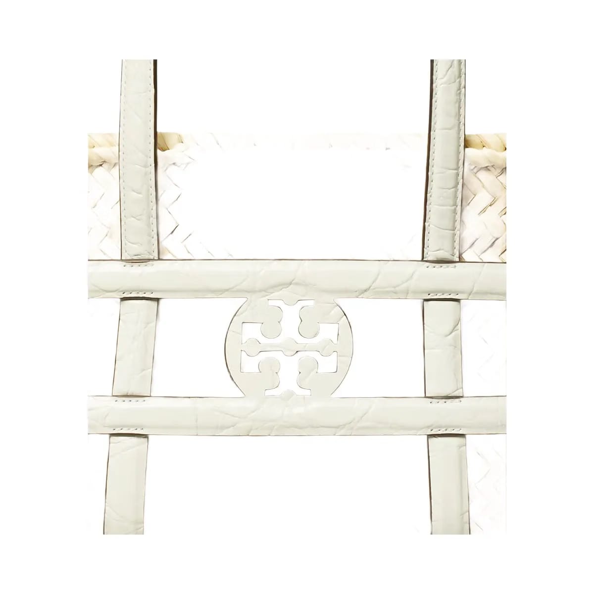 Tory Burch Small Ella Croc-Embossed Straw Basket Blanc