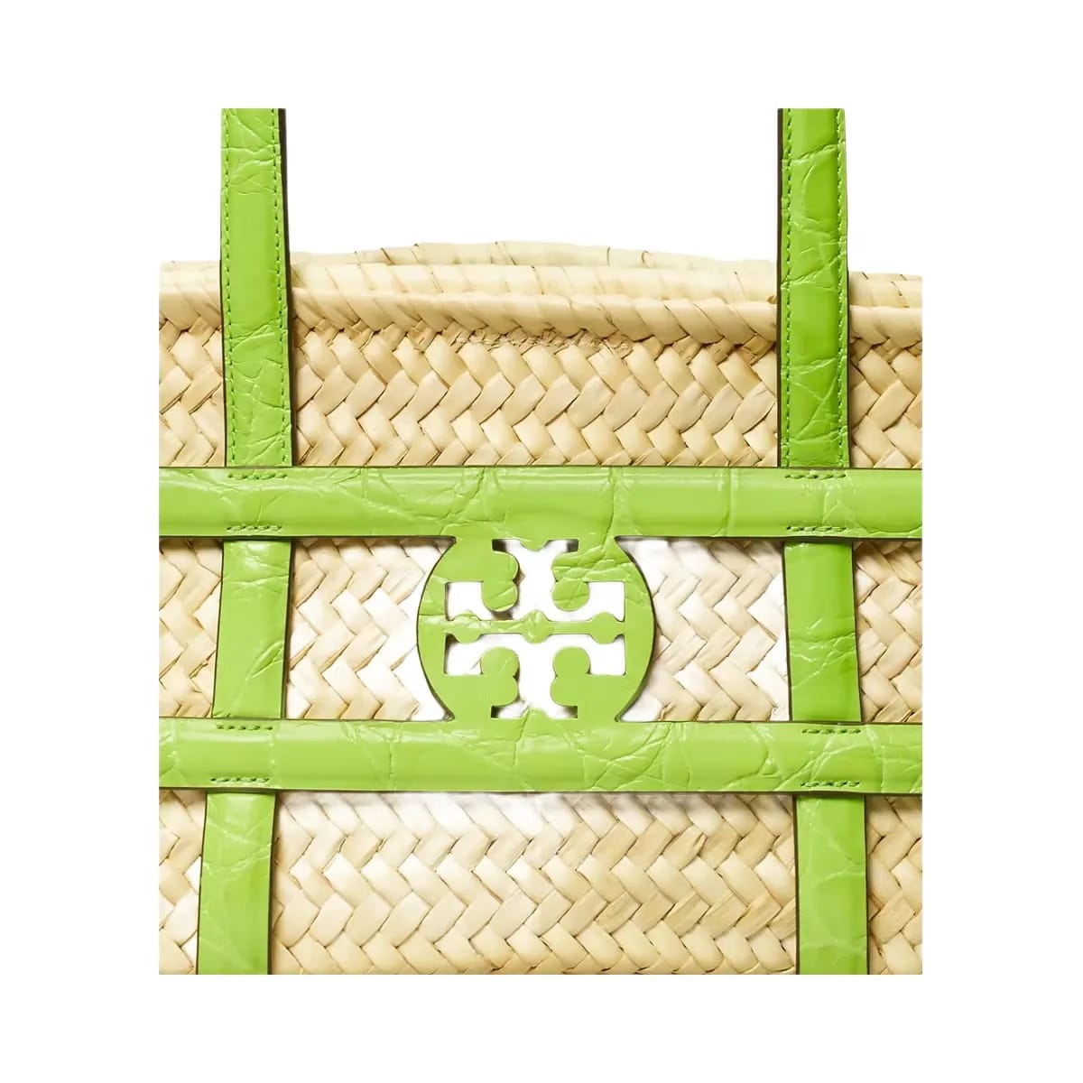Tory Burch Small Ella Croc-Embossed Straw Basket Bright Fern