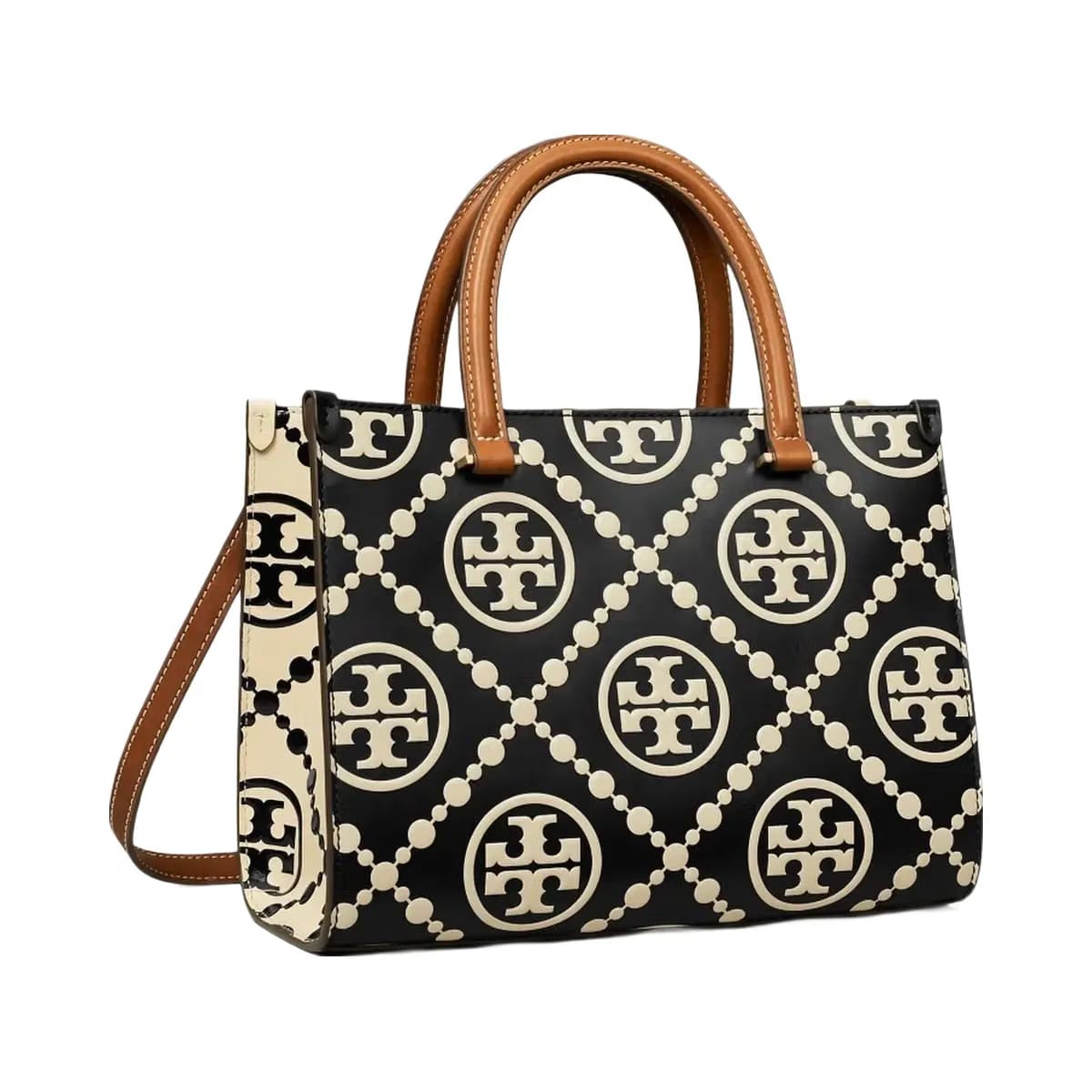 Tory Burch T Monogram Contrast Embossed Top-Handle Tote Black/White