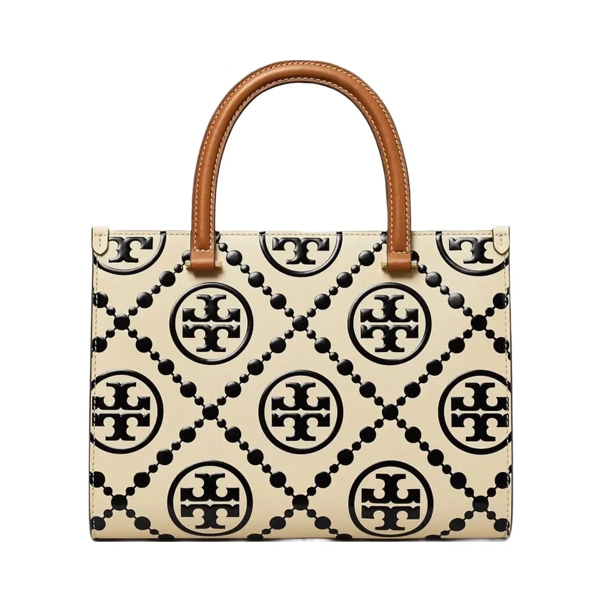 Tory Burch T Monogram Contrast Embossed Top-Handle Tote Black/White