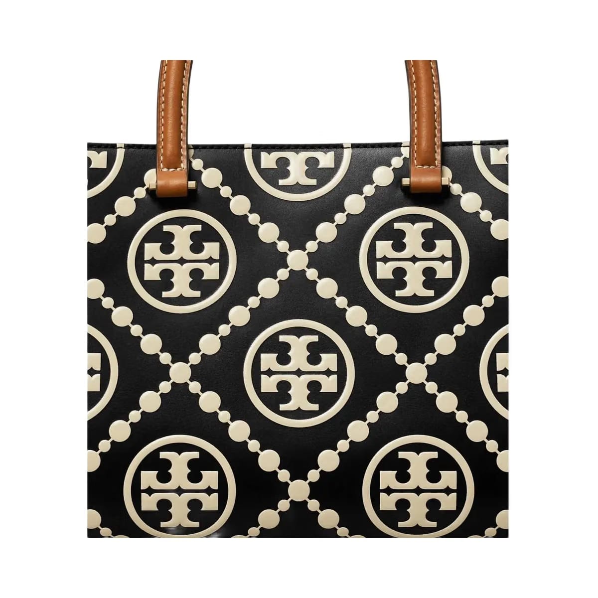 Tory Burch T Monogram Contrast Embossed Top-Handle Tote Black/White