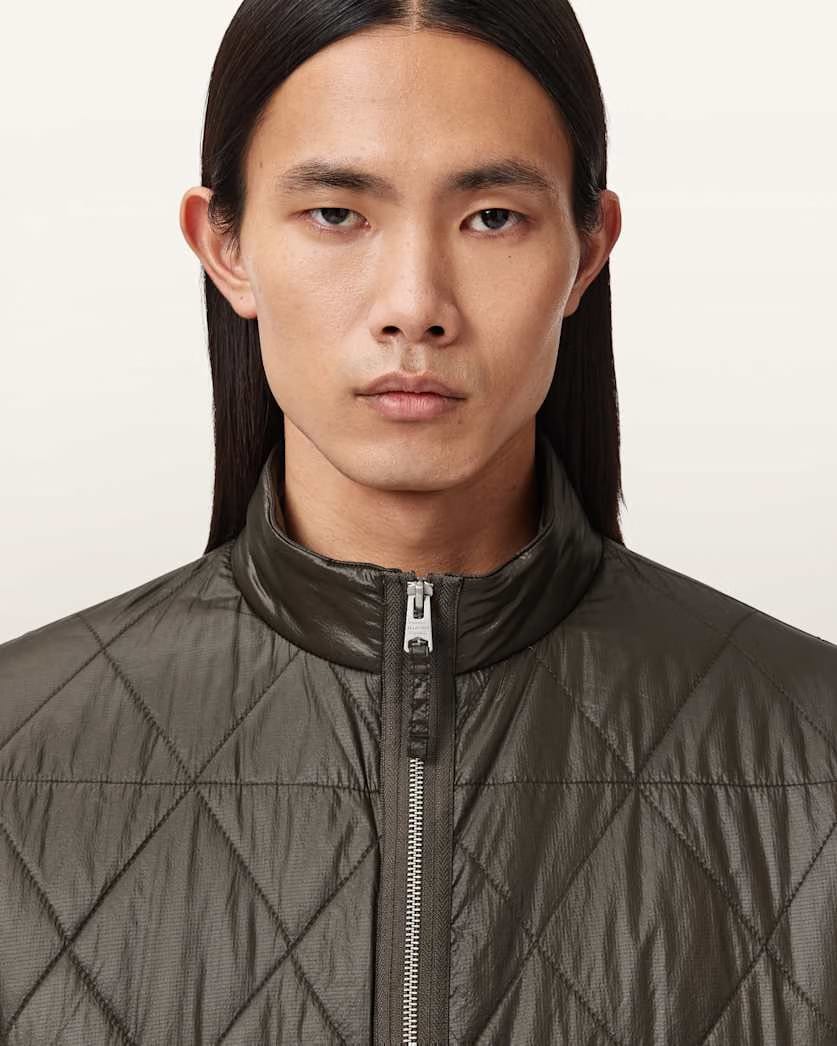 AllSaints Tribex Shine Quilted Jacket Forest Green