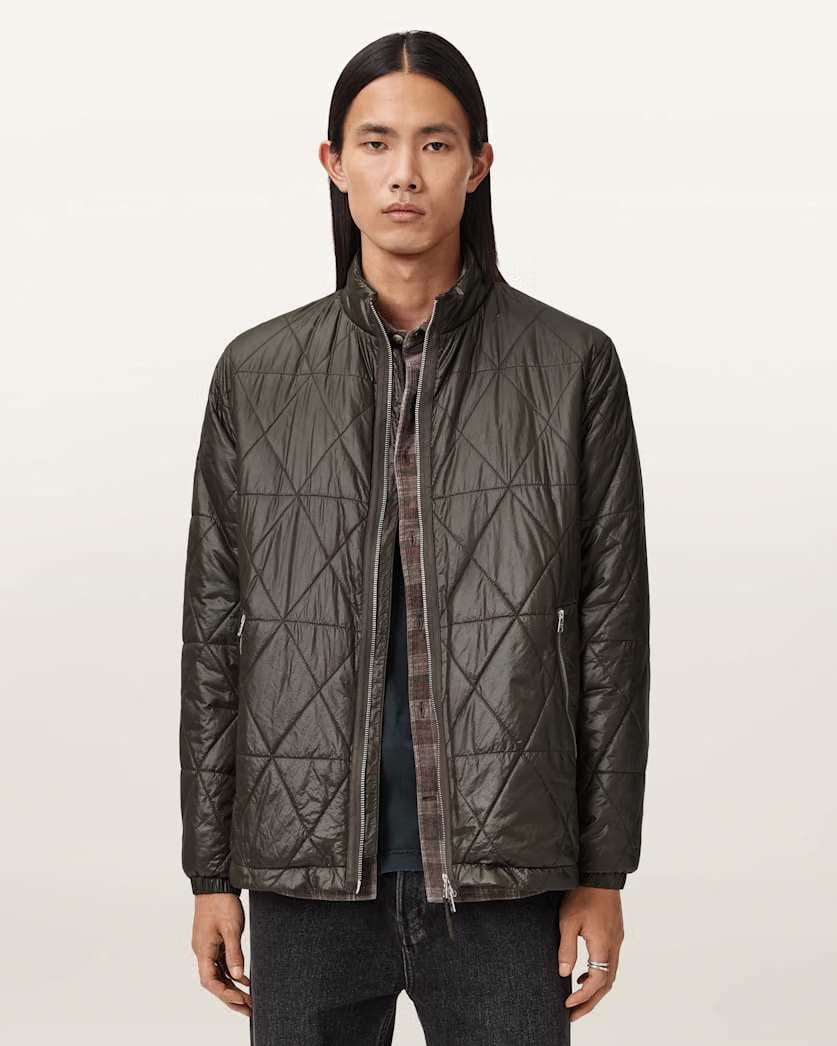 AllSaints Tribex Shine Quilted Jacket Forest Green