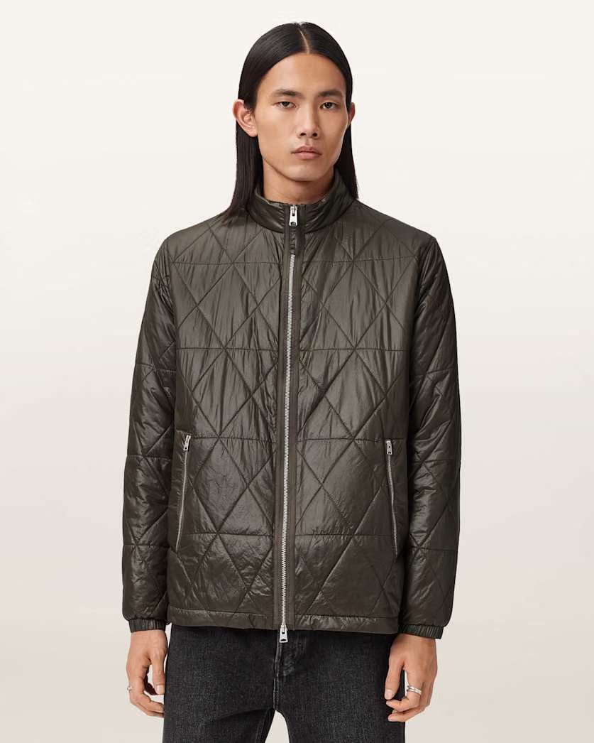 AllSaints Tribex Shine Quilted Jacket Forest Green