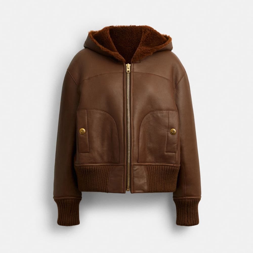 Coach Reversible Shearling Hoodie Brown