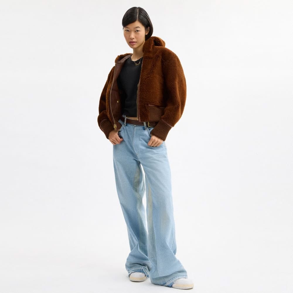 Coach Reversible Shearling Hoodie Brown