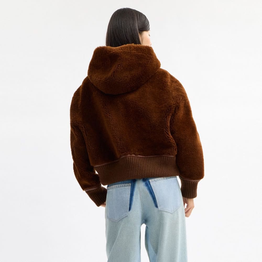 Coach Reversible Shearling Hoodie Brown