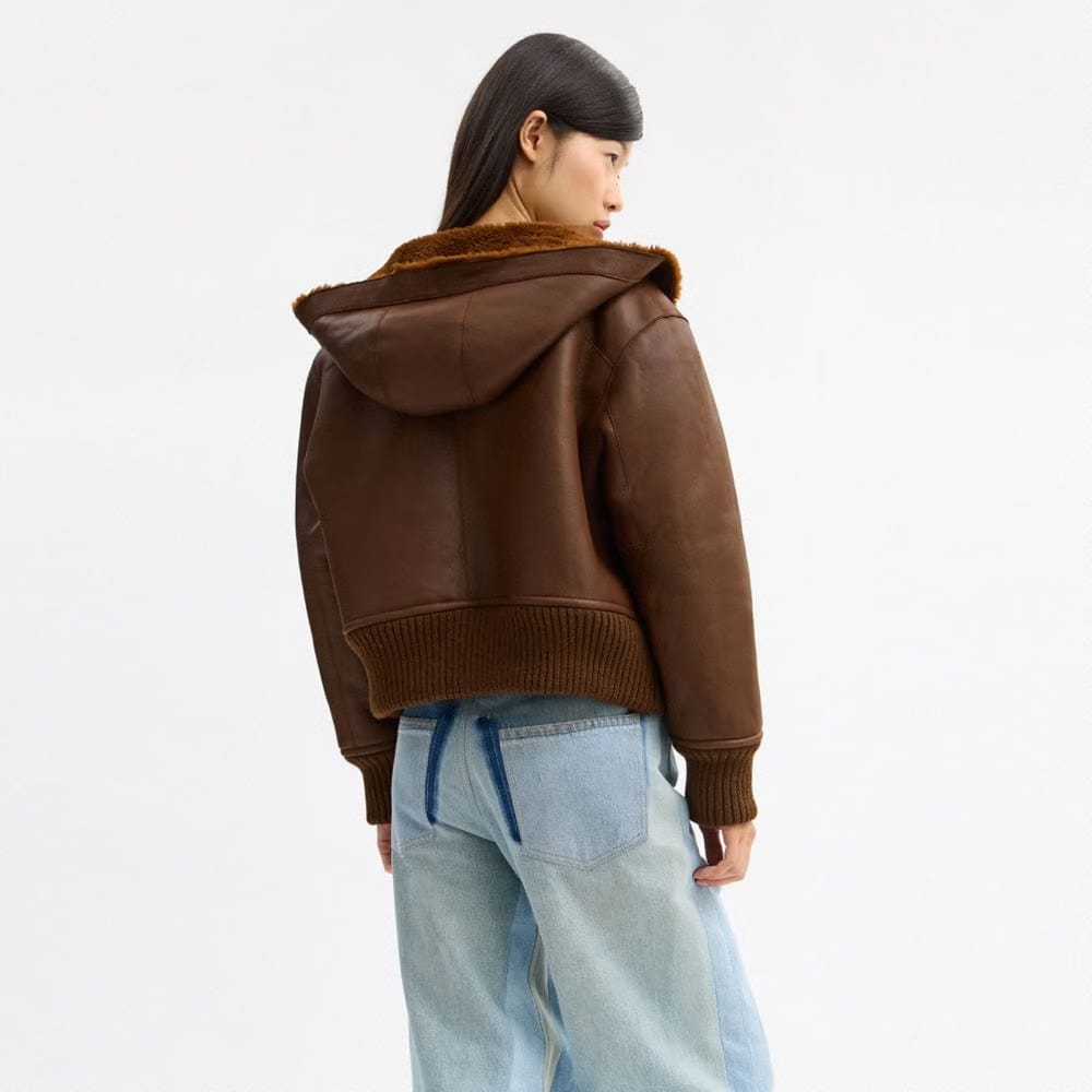 Coach Reversible Shearling Hoodie Brown