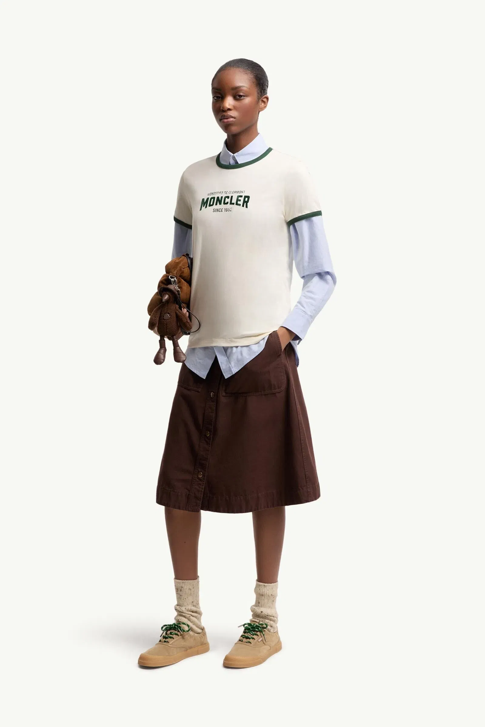 Moncler Flock Logo Jersey T-Shirt White Ivory White Ivory