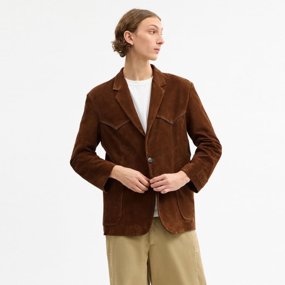Coach Suede Western Blazer Dark Brown