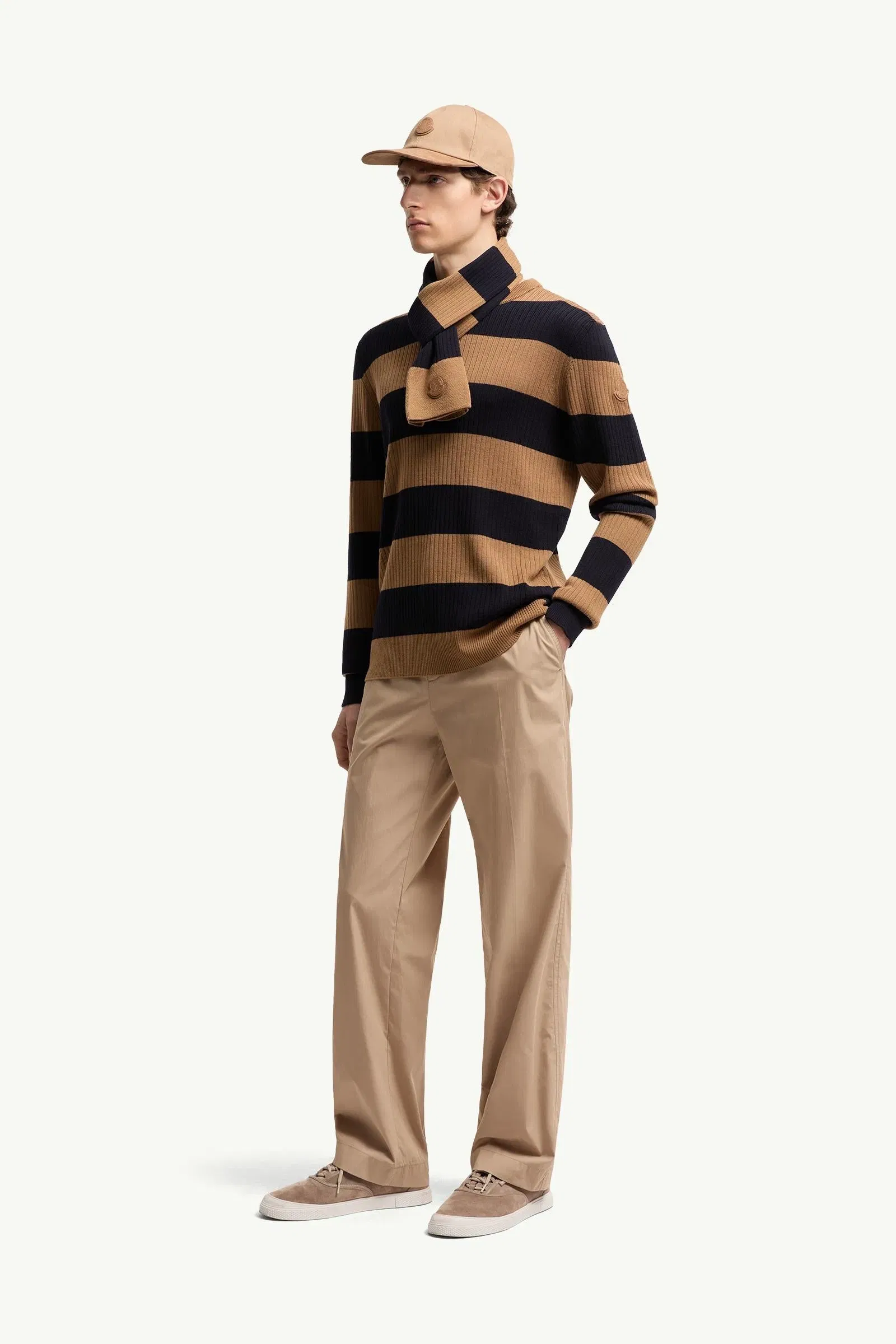 Moncler Striped Wool Sweater Beige & Navy Blue Beige & Navy Blue