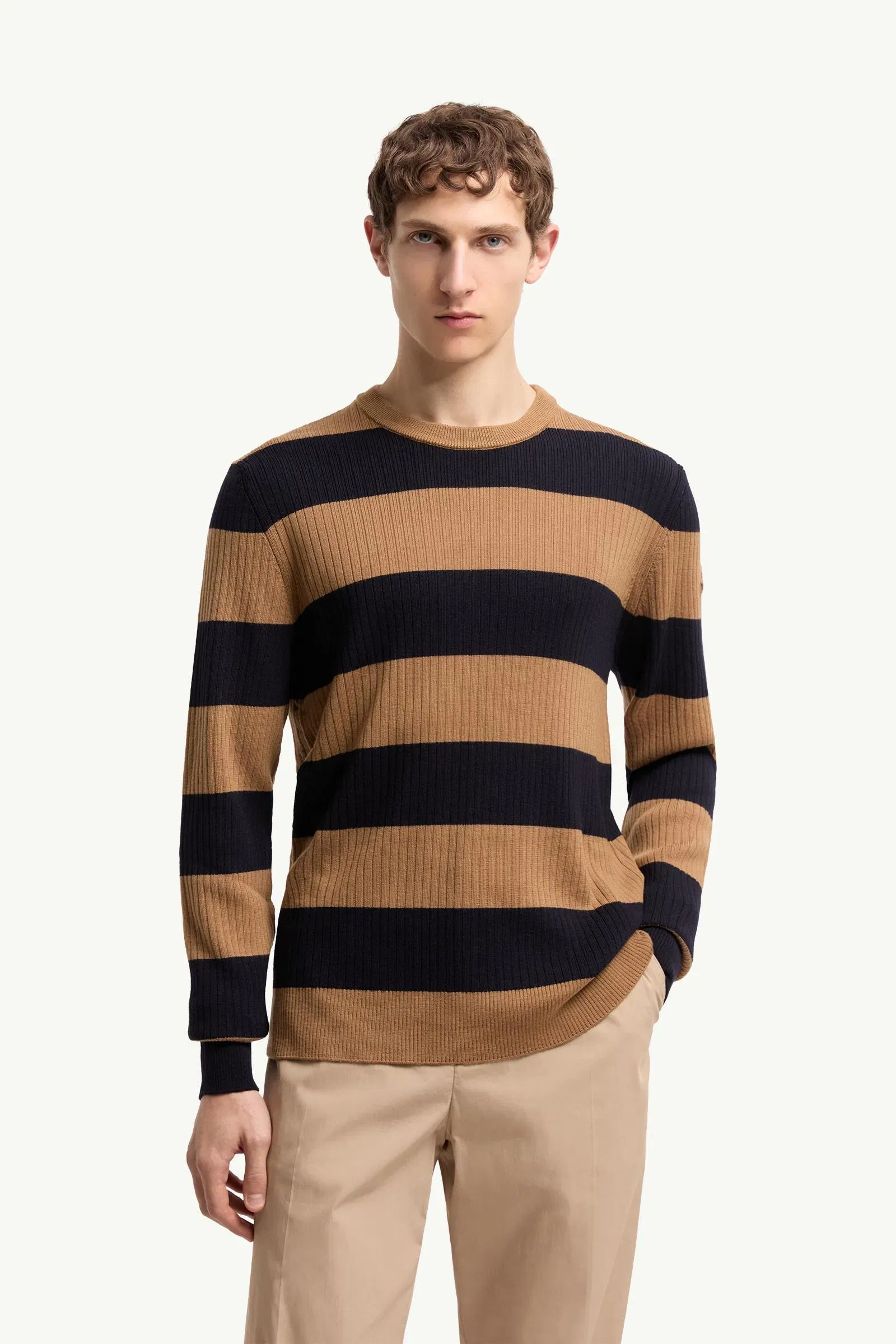 Moncler Striped Wool Sweater Beige & Navy Blue Beige & Navy Blue