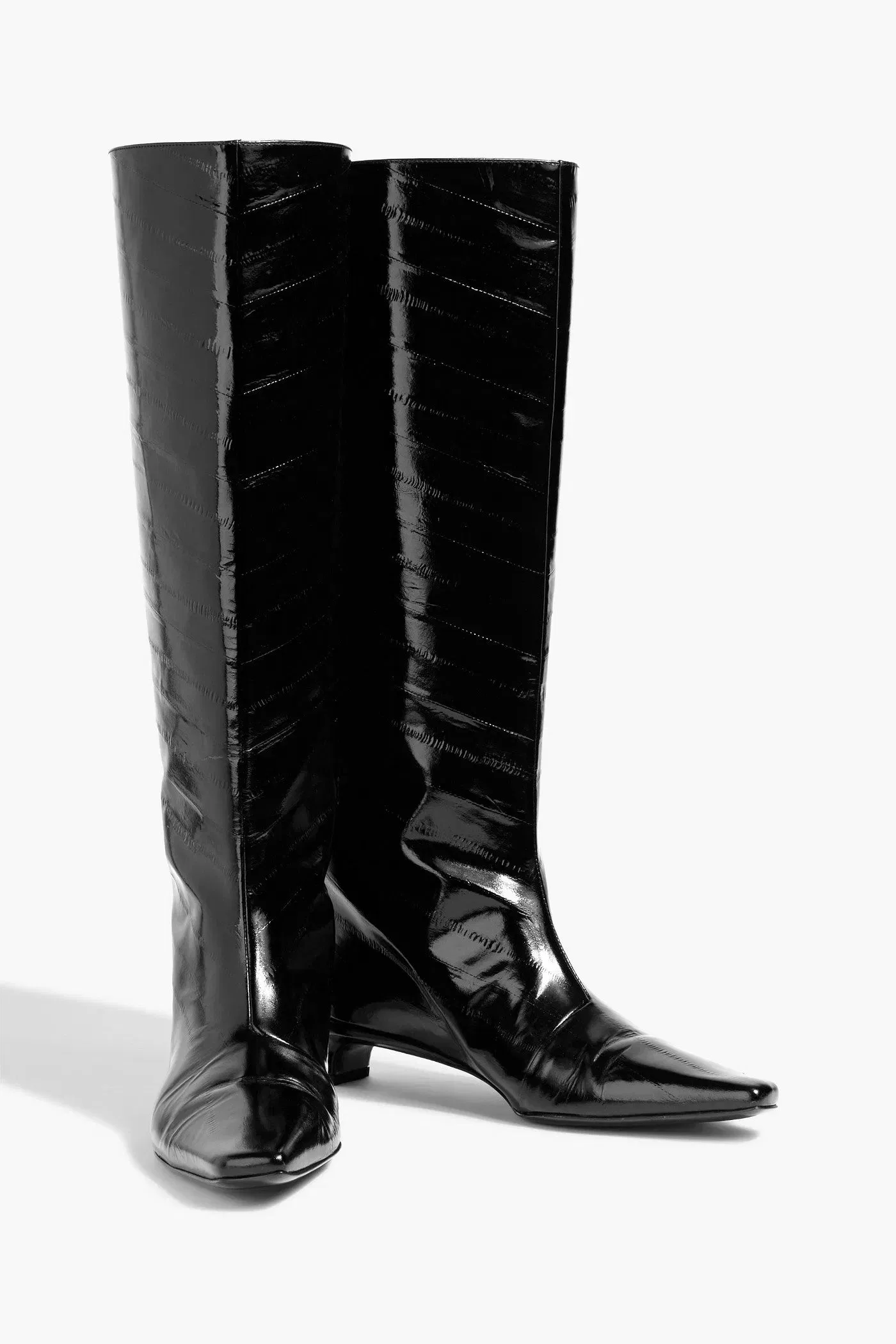 Loulou De Saison Joan Patent-Leather Knee Boots Black Women's