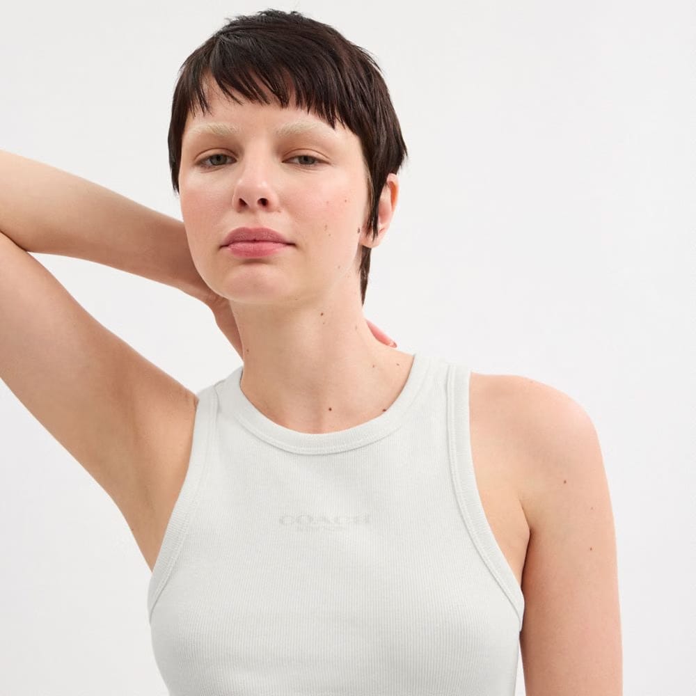 Coach New York Ribbed Tank Top White