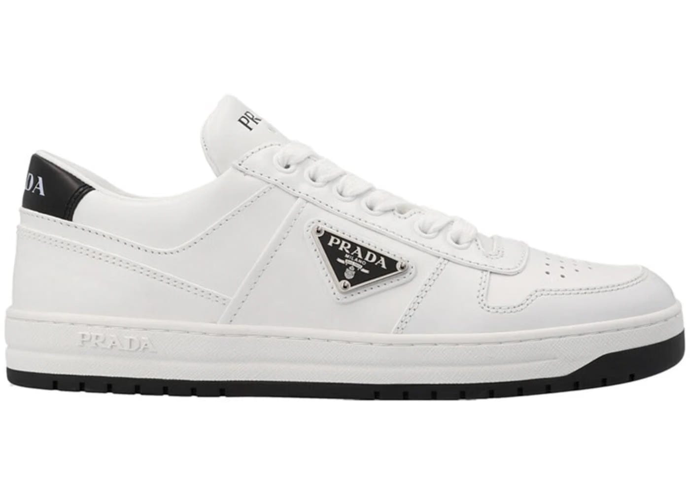Prada Downtown Low Top Sneakers Leather White White Black Womens