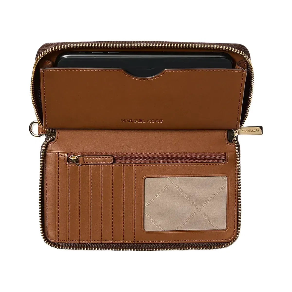 Michael Kors Jet Set Travel Large Striped Signature Logo Smartphone Wallet Brown Multi