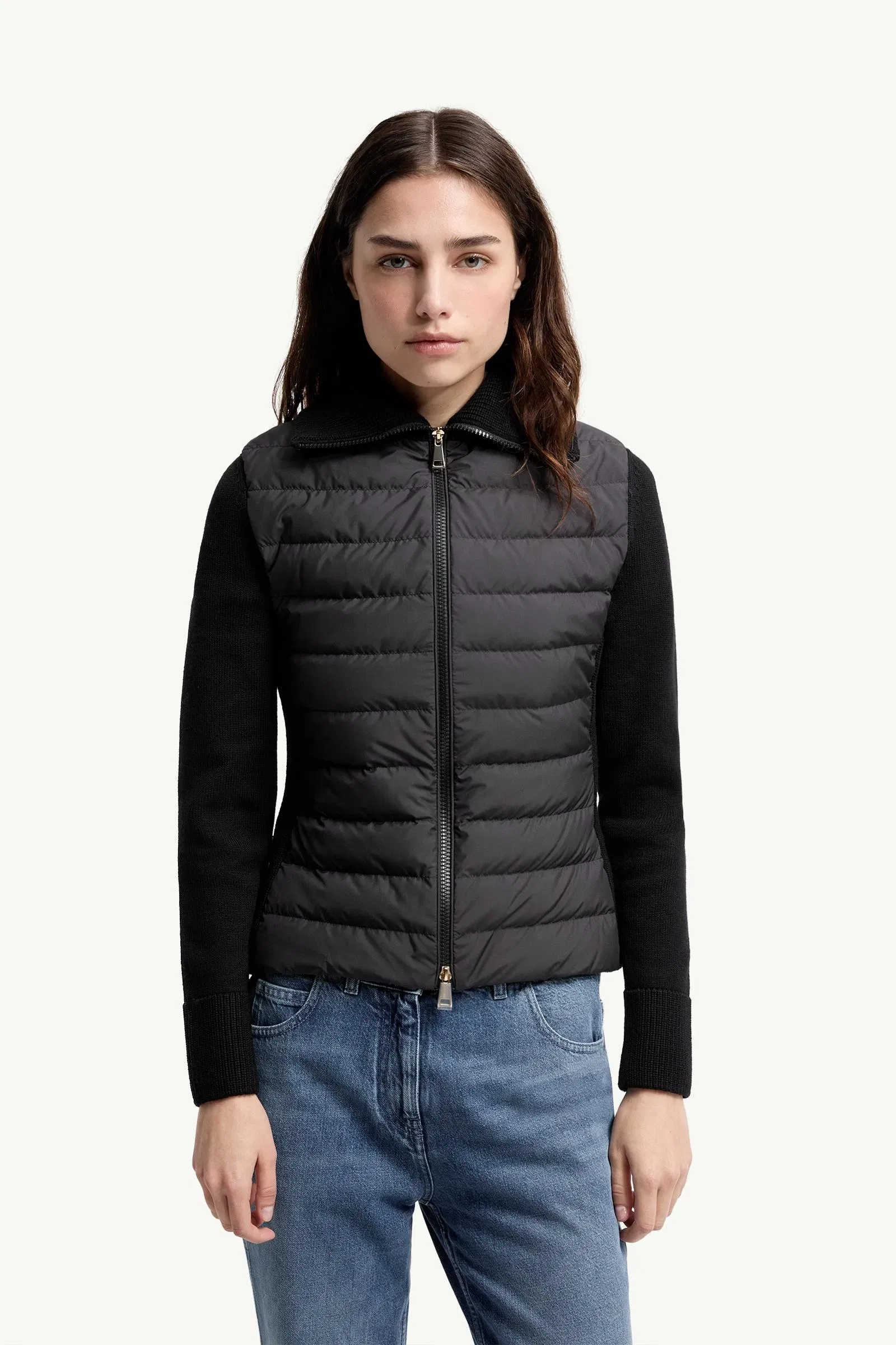 Moncler Padded Zip-Up Wool Cardigan Black Black