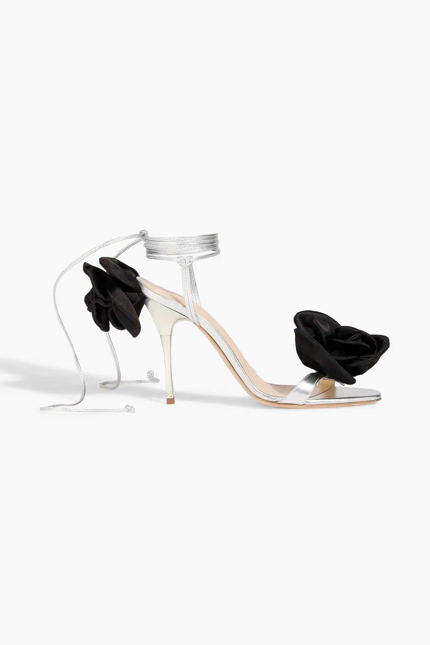 Magda Butrym Floral-Appliqud Metallic Leather Sandals Silver Women's