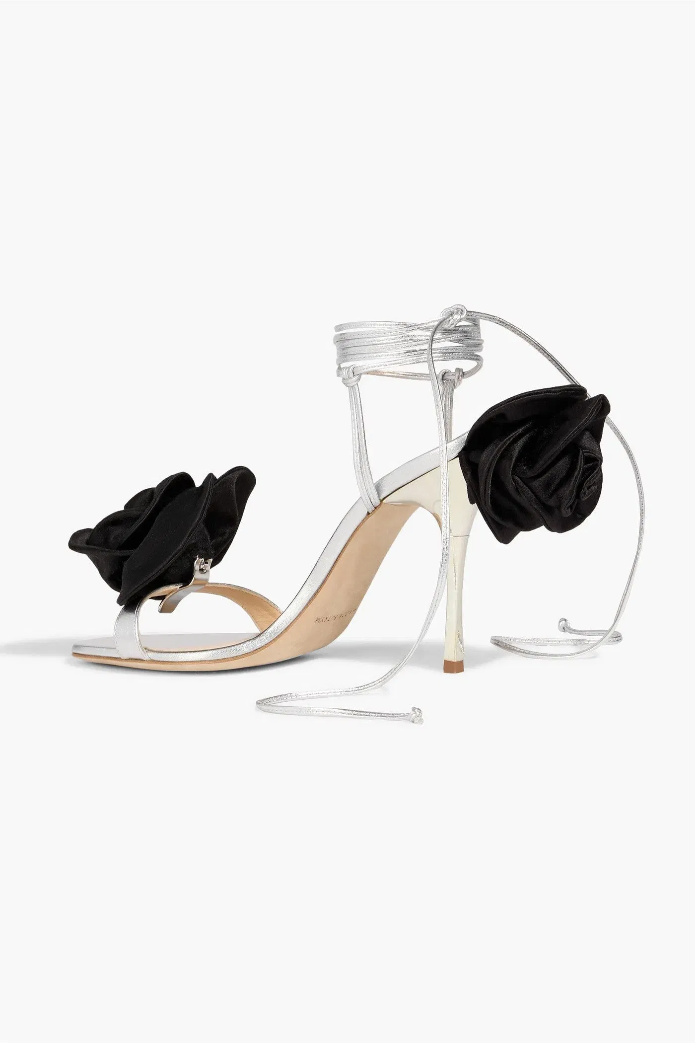 Magda Butrym Floral-Appliqud Metallic Leather Sandals Silver Women's