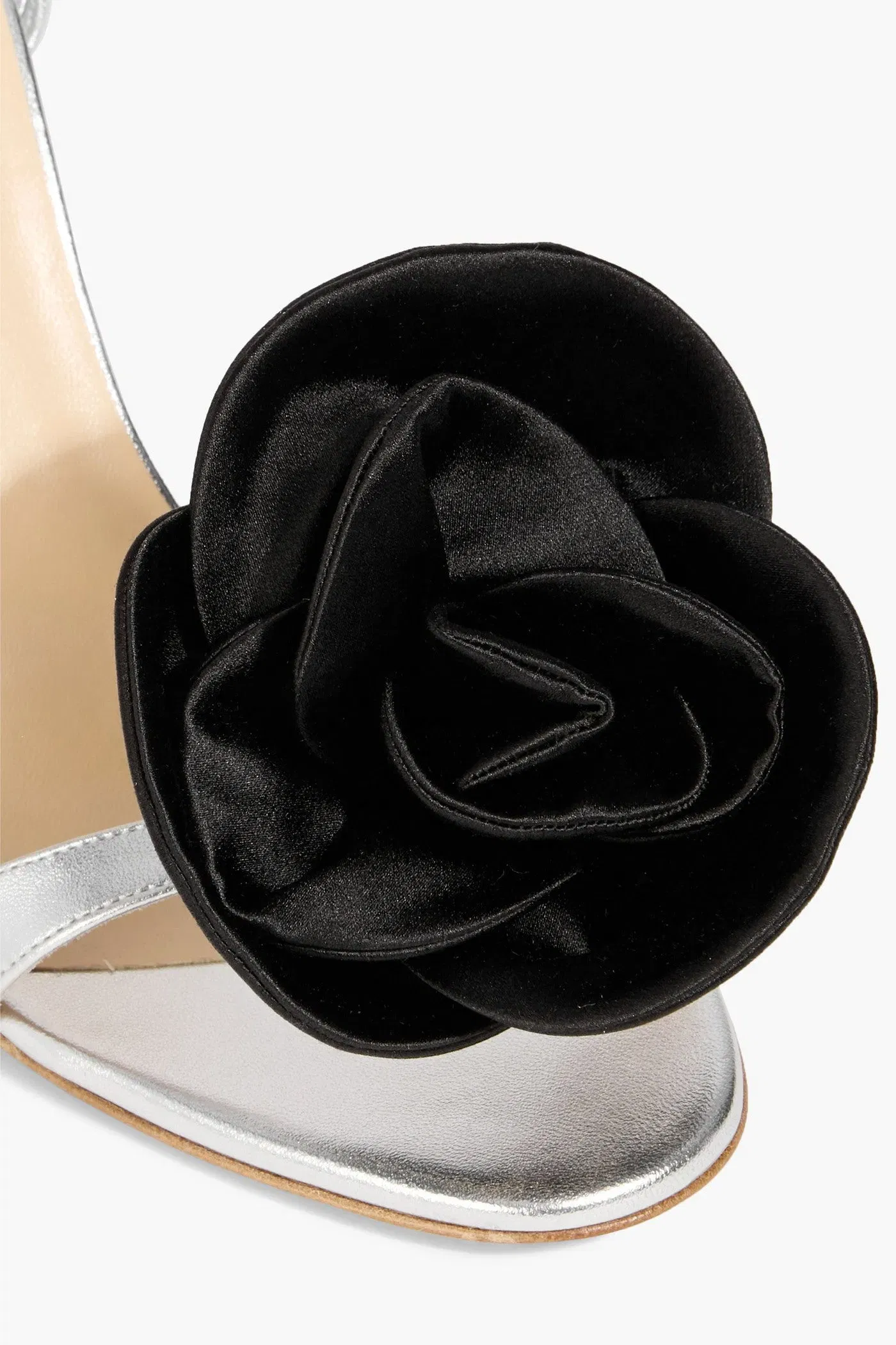 Magda Butrym Floral-Appliqud Metallic Leather Sandals Silver Women's