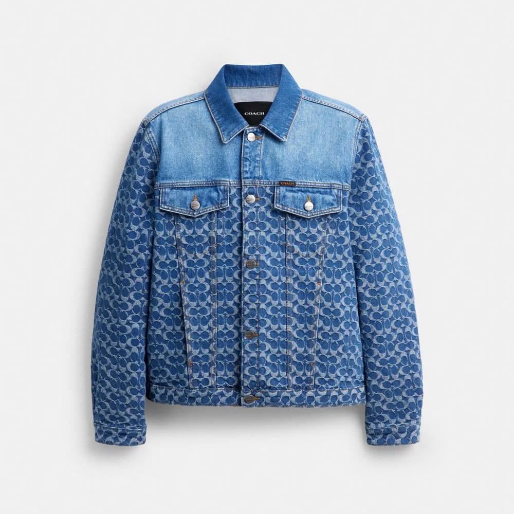 Coach Signature Trucker Jacket In Organic Cotton Blue Signature