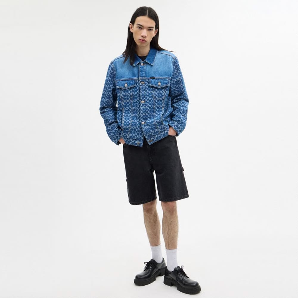 Coach Signature Trucker Jacket In Organic Cotton Blue Signature