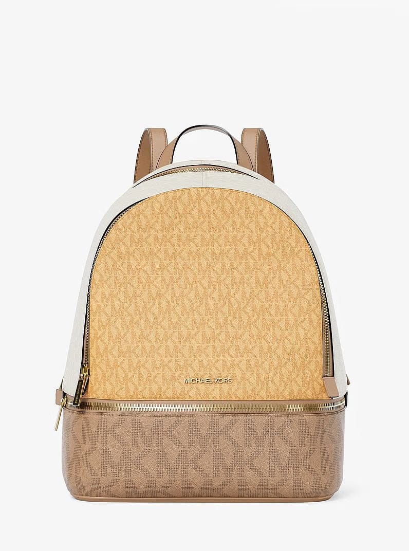 Michael Kors Rhea Medium Color-Block Signature Logo Backpack Honeywheat Multi