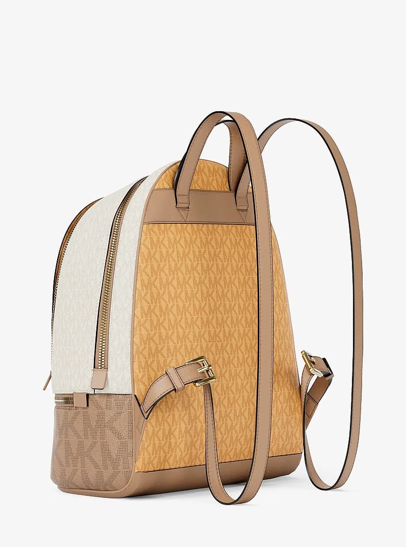 Michael Kors Rhea Medium Color-Block Signature Logo Backpack Honeywheat Multi