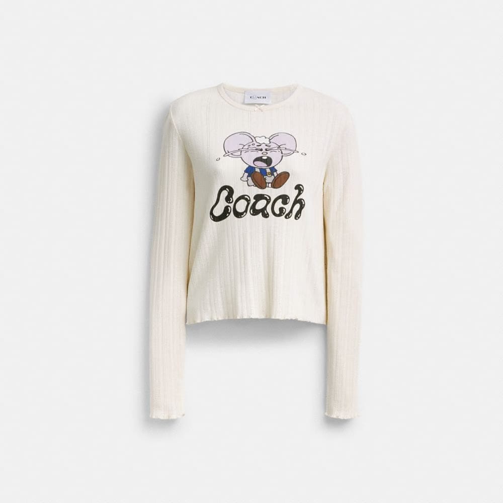 Coach Coach | Brain Dead Kachi Mouse Graphic Long Sleeve Pointelle Top Cream