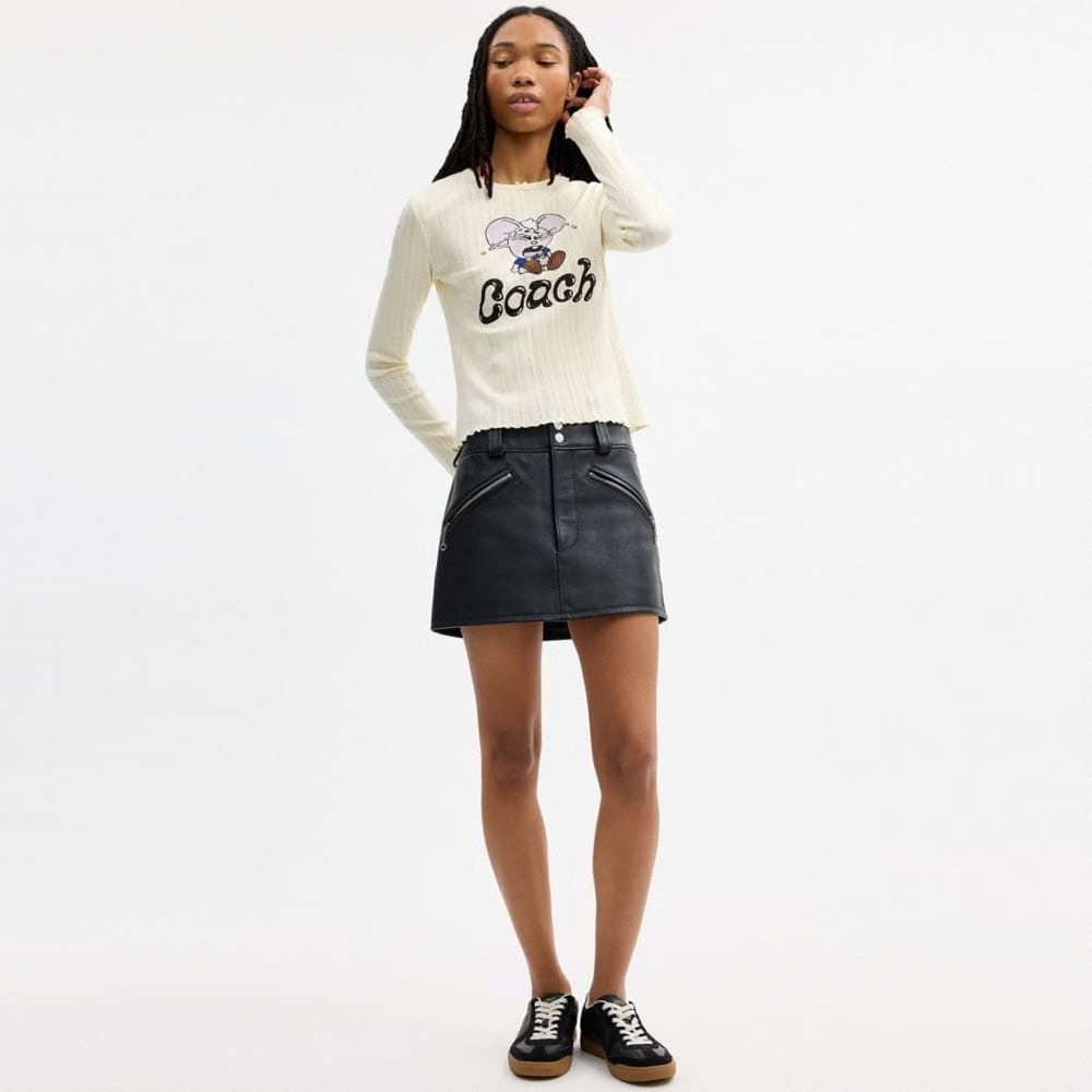Coach Coach | Brain Dead Kachi Mouse Graphic Long Sleeve Pointelle Top Cream