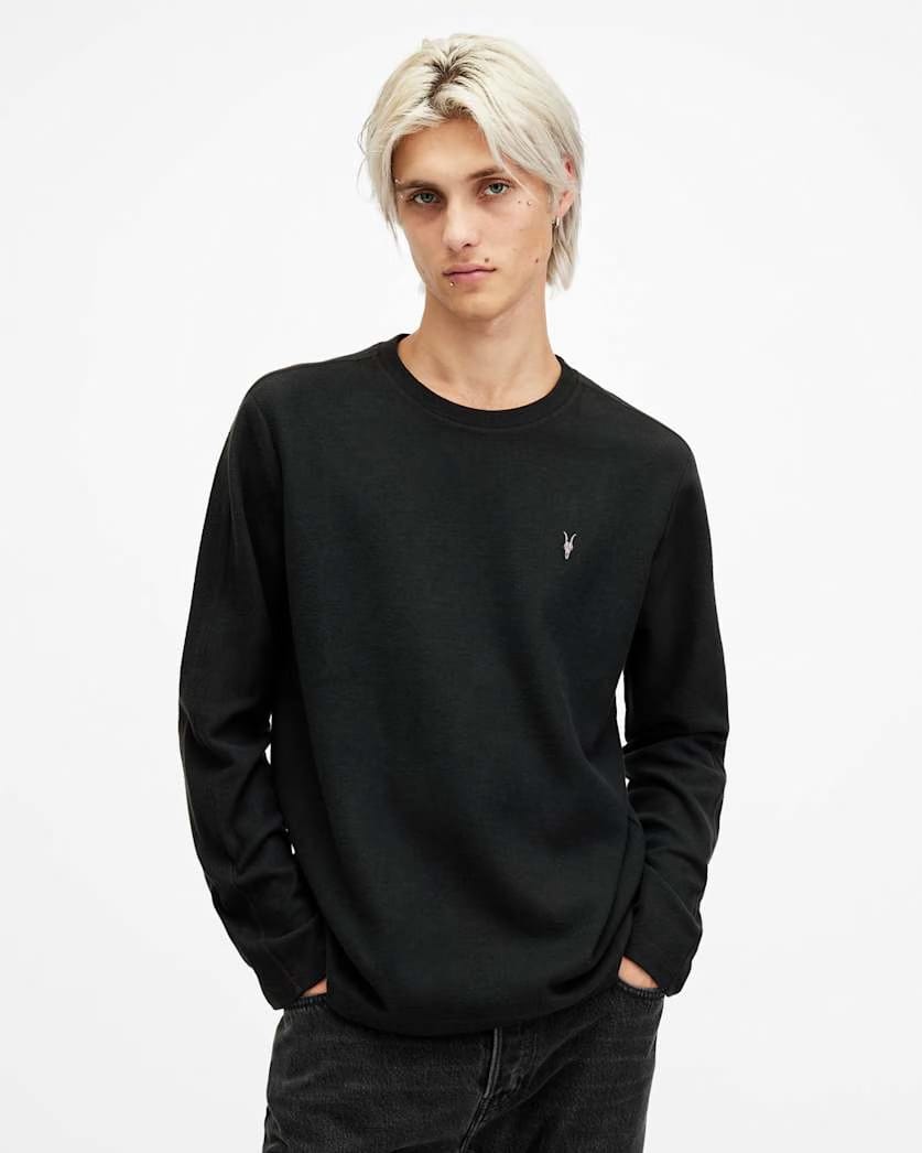 AllSaints Rowe Long Sleeve Ramskull Crew Jet Black