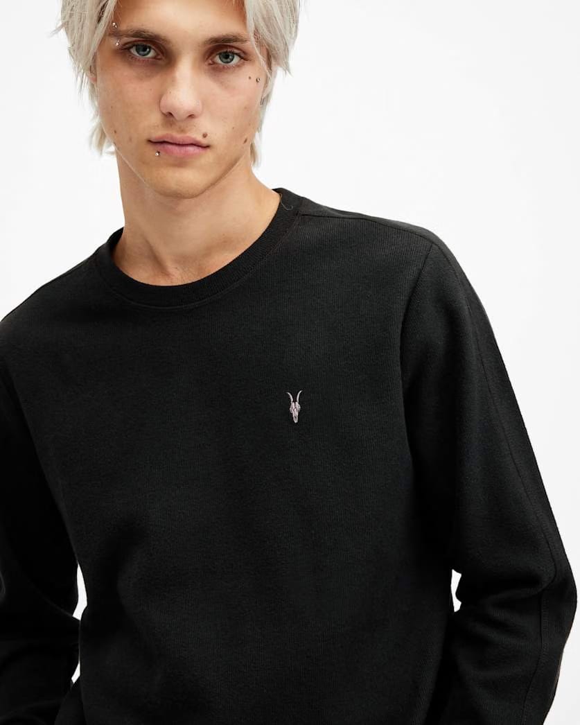 AllSaints Rowe Long Sleeve Ramskull Crew Jet Black