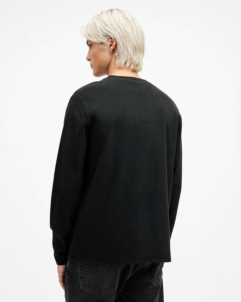 AllSaints Rowe Long Sleeve Ramskull Crew Jet Black
