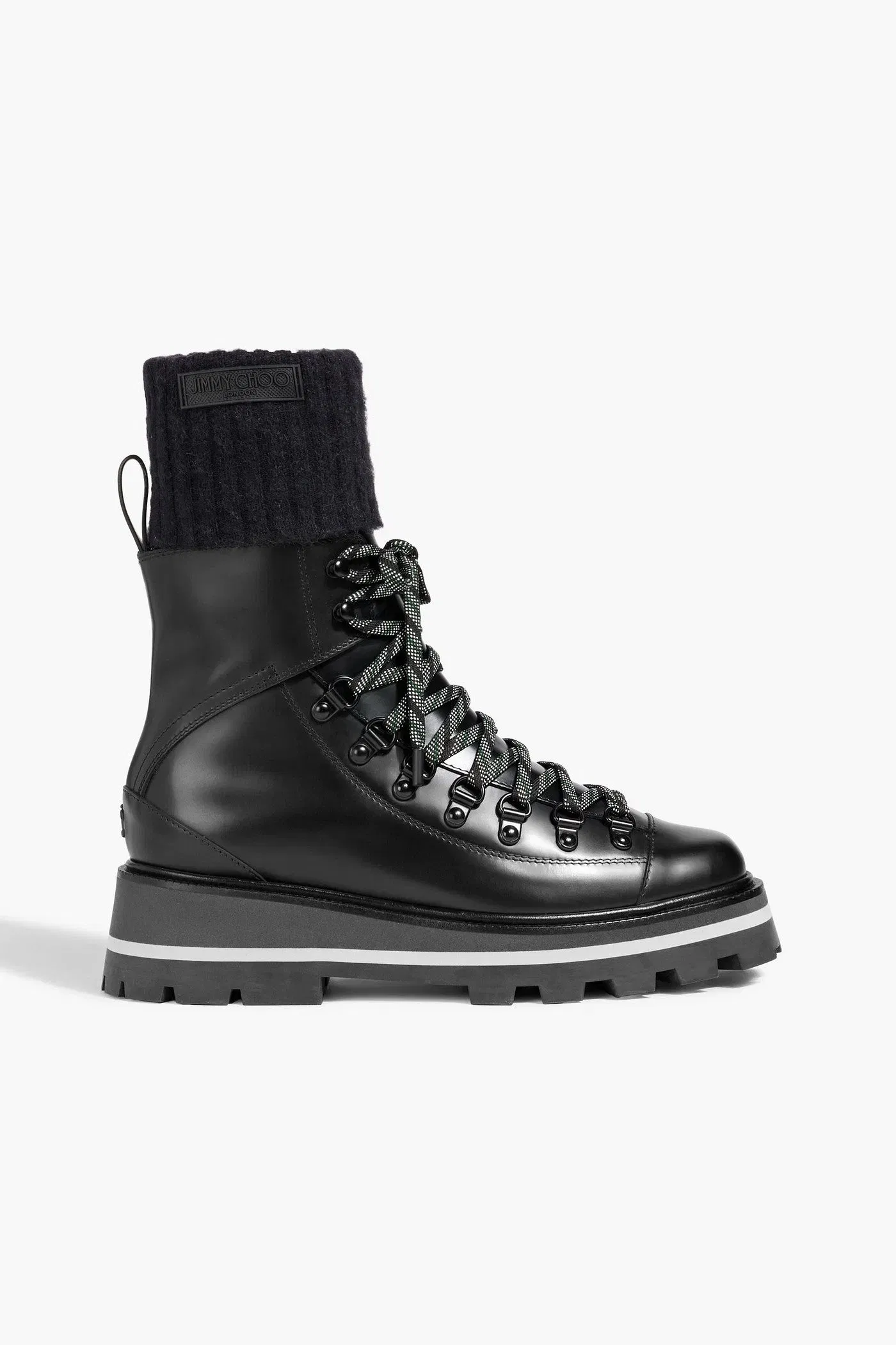 Jimmy Choo Chike Leather And Ribbed-Knit Hiking Boots Black Women's