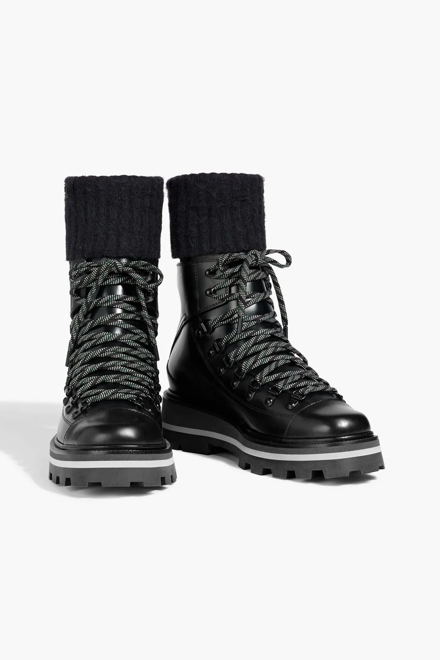 Jimmy Choo Chike Leather And Ribbed-Knit Hiking Boots Black Women's