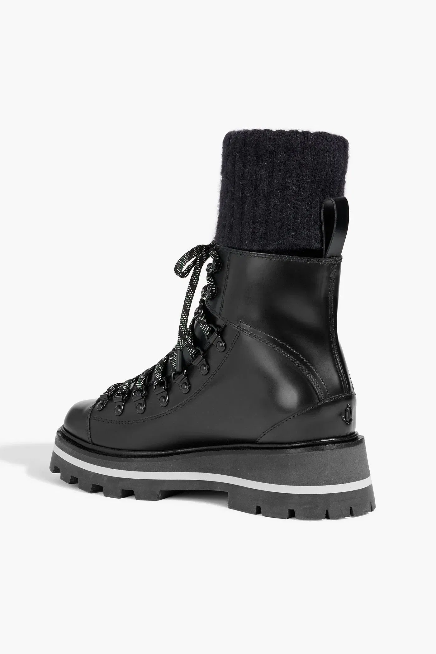 Jimmy Choo Chike Leather And Ribbed-Knit Hiking Boots Black Women's