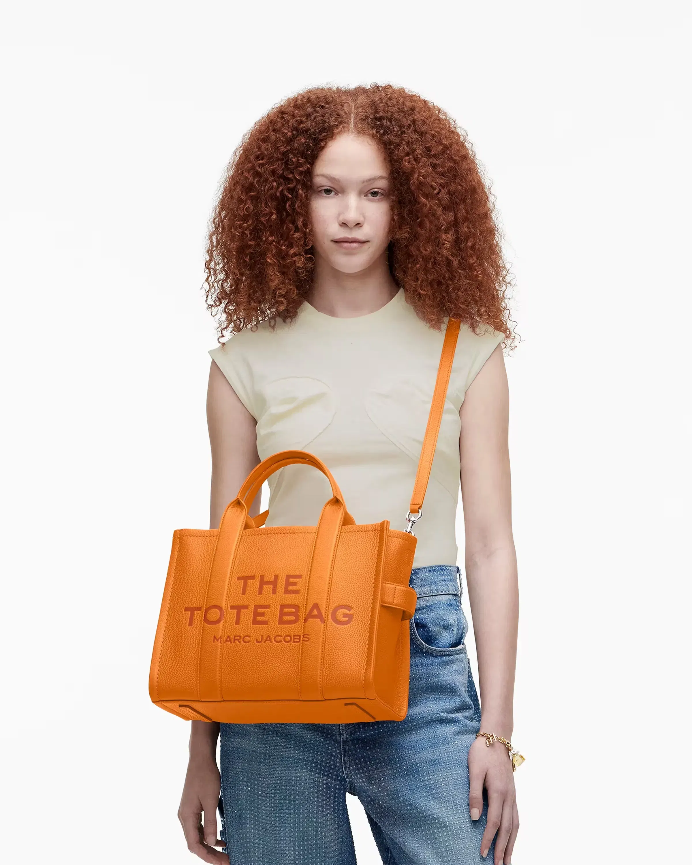 Marc Jacobs The Leather Medium Tote Bag Tangerine