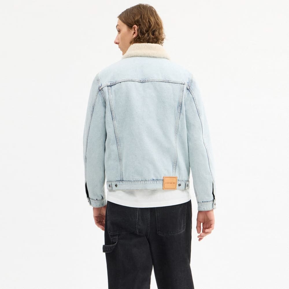 Coach Denim Jacket With Shearling Collar Light Wash