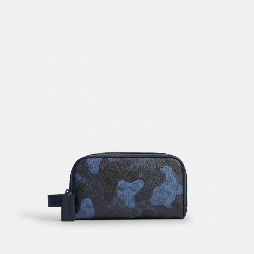 Coach Small Travel Kit In Signature Camo Print Silver Blue Multi