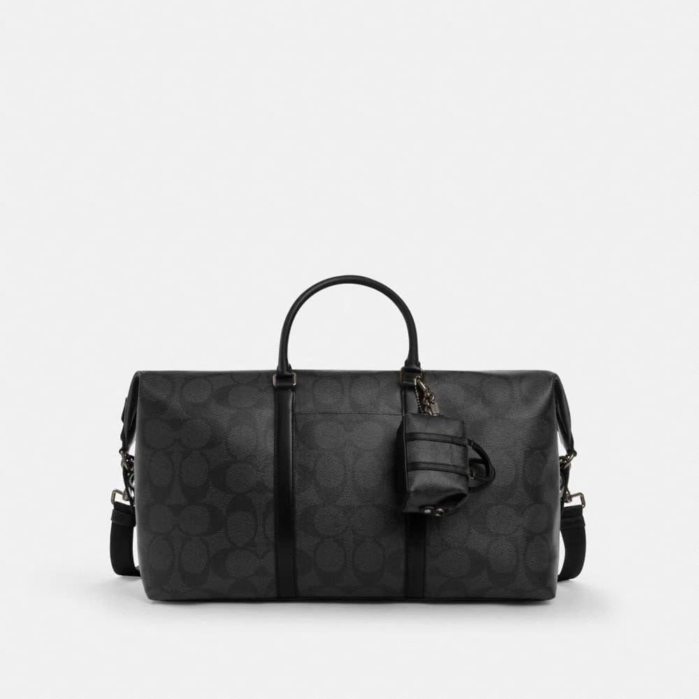Coach Mini Trekker Bag Charm In Signature Canvas Gunmetal Charcoal Black