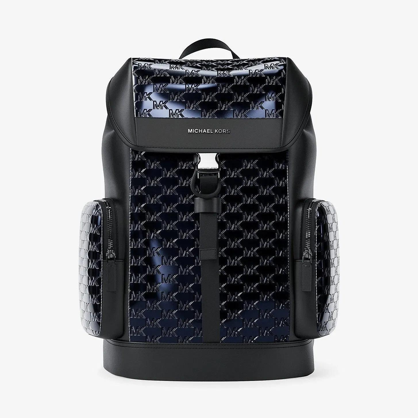 Michael Kors Cooper Medium Metallic Logo Debossed Backpack Navy